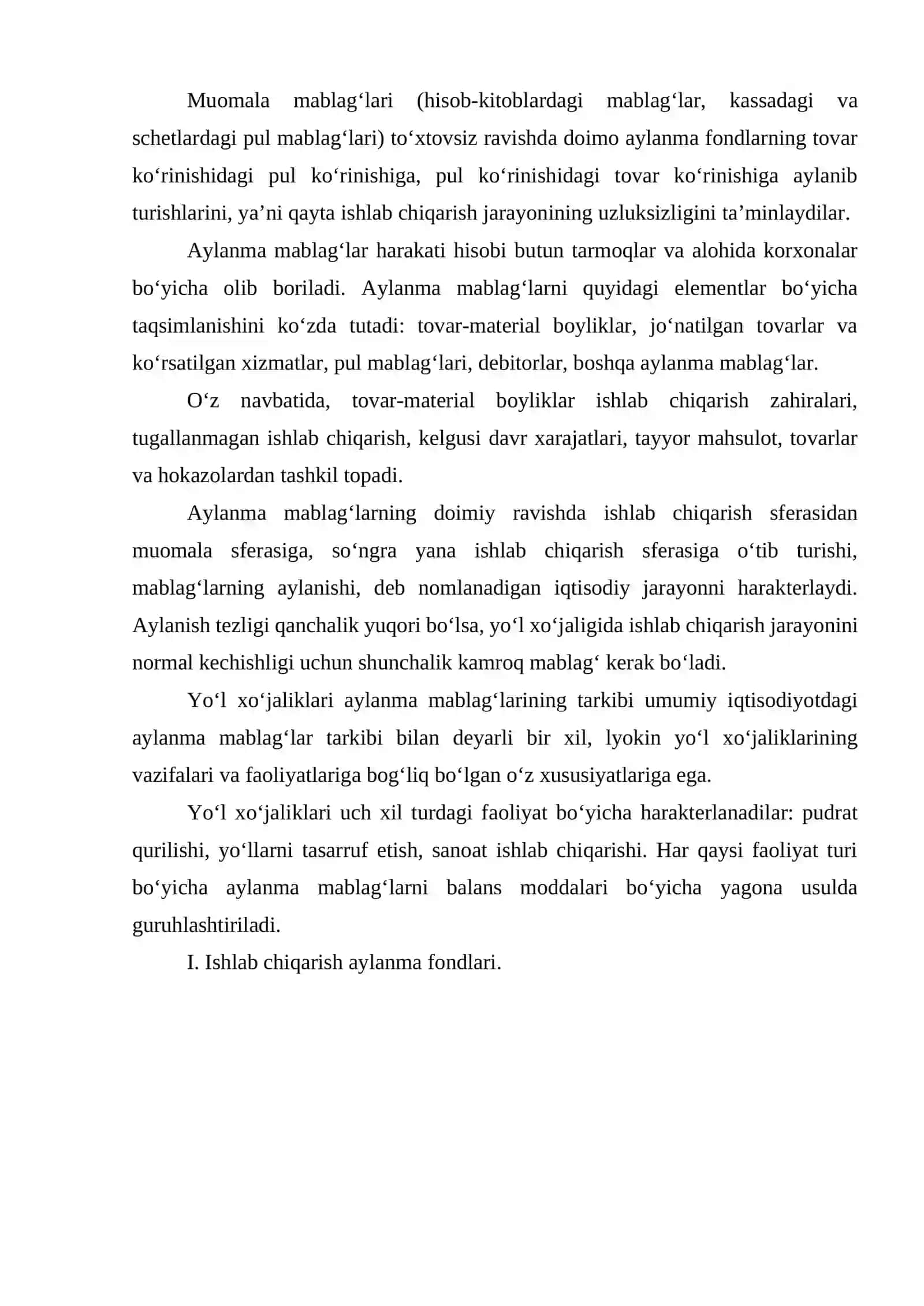 Yo‘l xo‘jaligida aylanma kapitallari 2