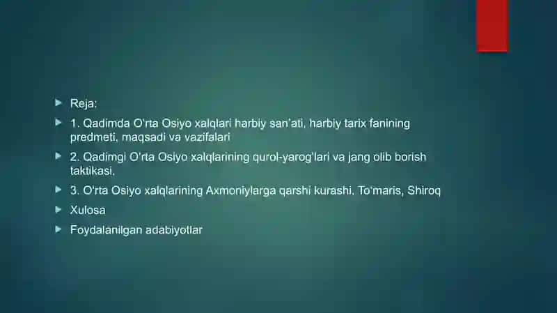 Qadimda O‘rta Osiyo xalqlari harbiy san’ati 2