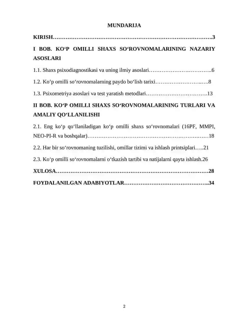 Ko'p omilli shaxs so`rovnomalari 2