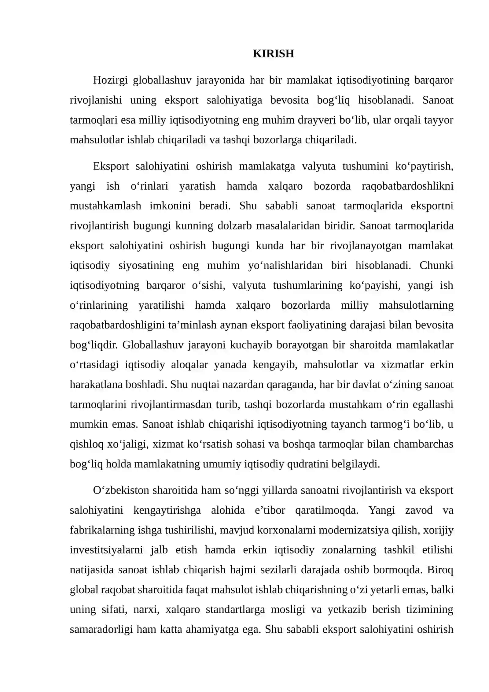 SANOAT TARMOQLARIDA EKSPORT SALOHIYATINI OSHIRISH 2