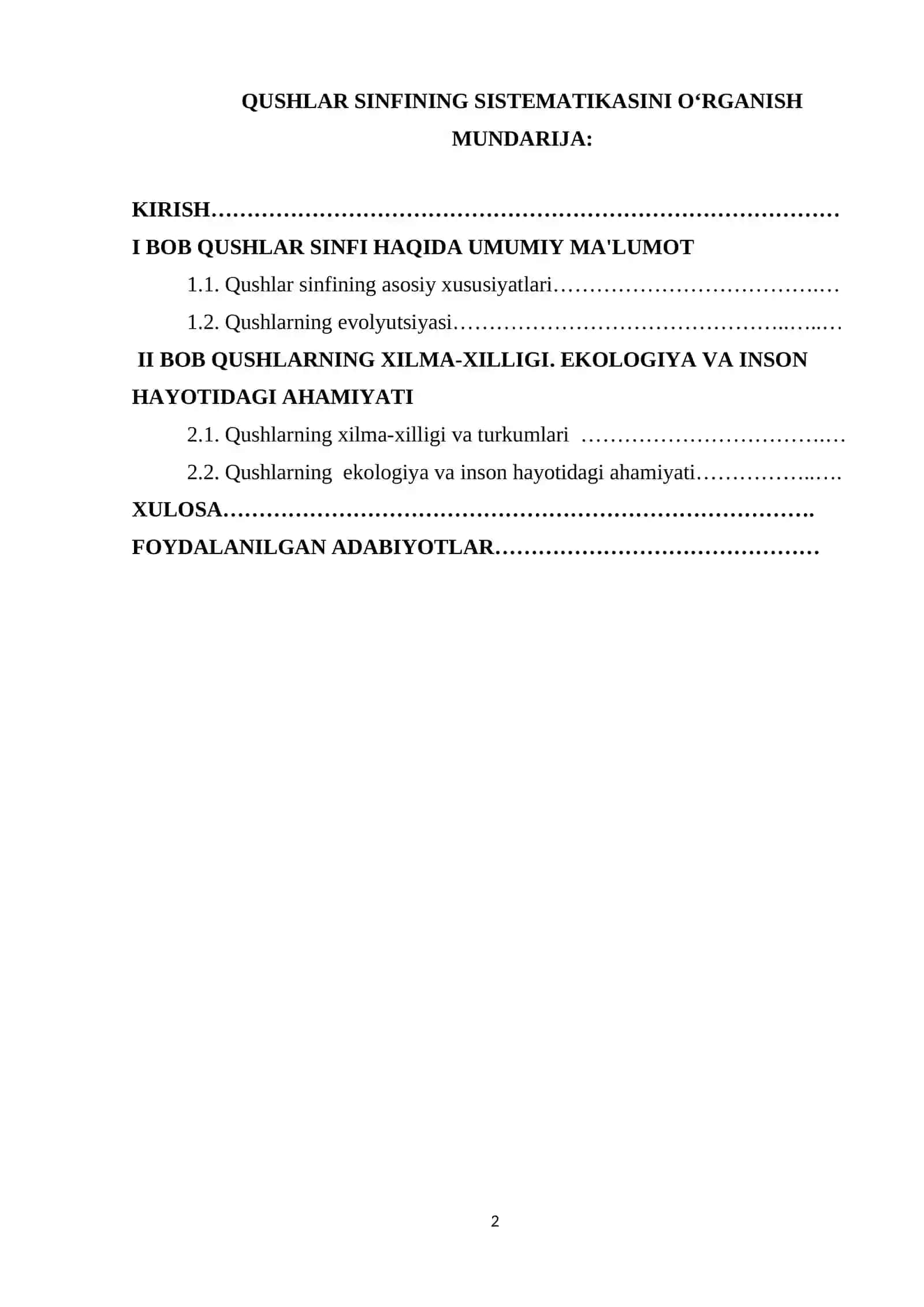 QUSHLAR SINFINING SISTEMATIKASINI OʻRGANISH 2