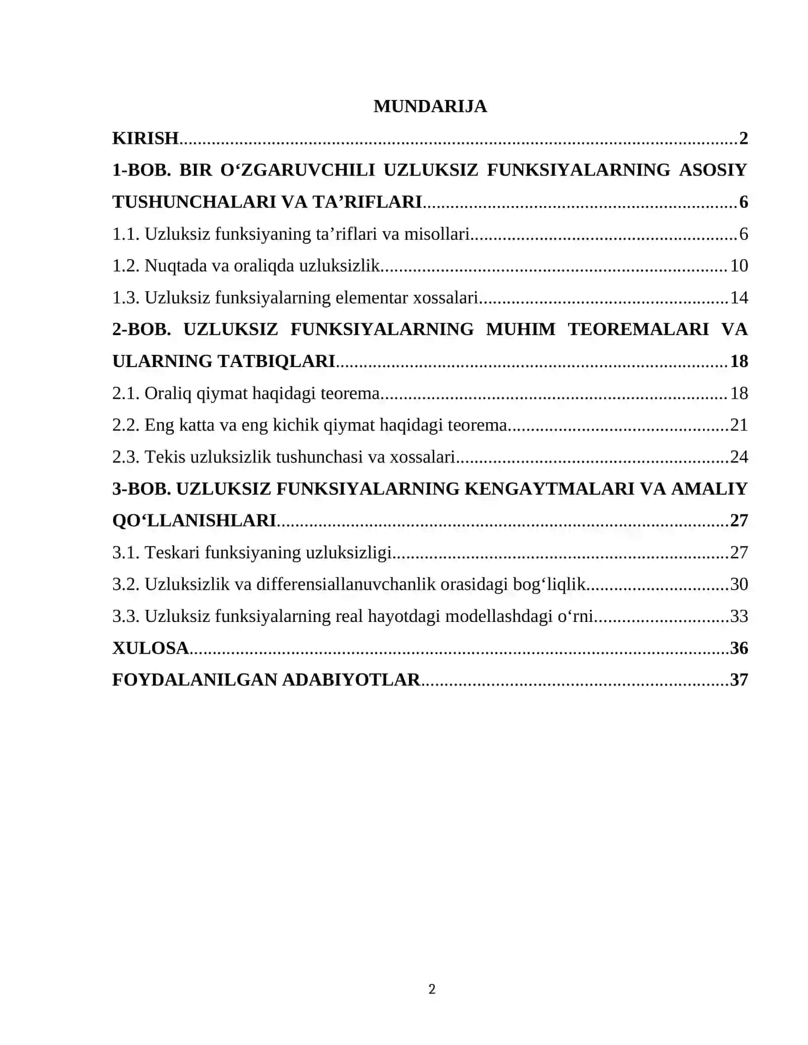 Uzluksiz funksiyalarning asosiy tushunchalari 2