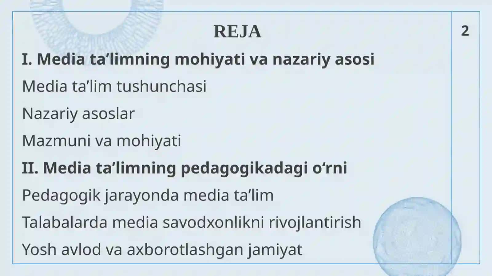 MEDIA TA’LIM NAZARIYASINING PEDAGOGIKADAGI O‘RNI 2