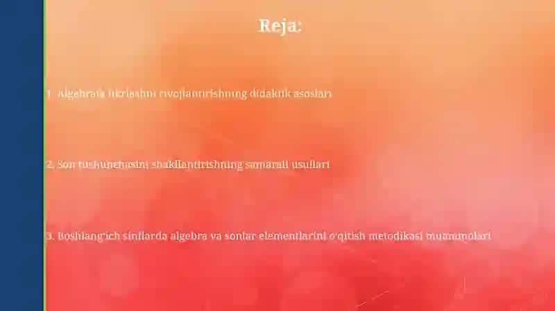 Algebra va sonlar elementlarini o‘rgatish metodikasi 2