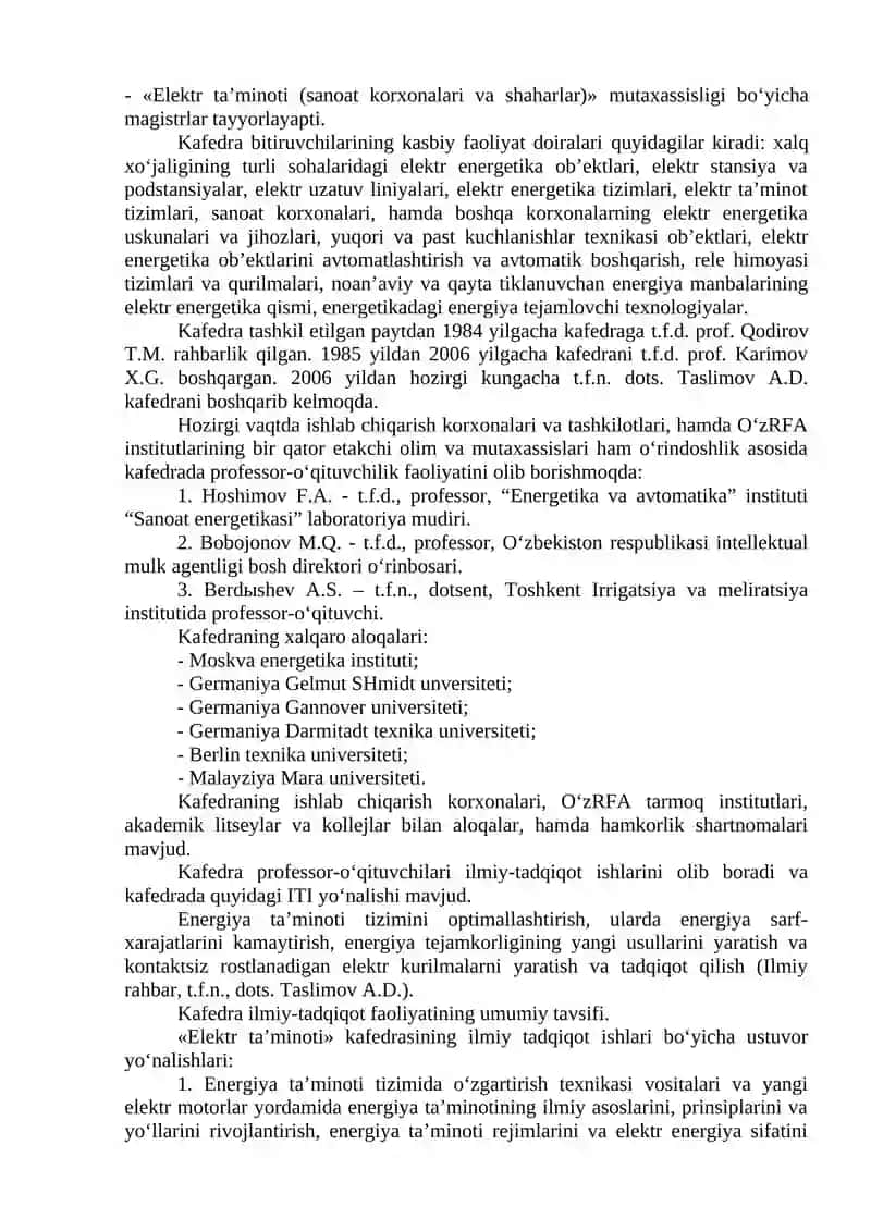 O‘ZBEKISTON ELEKTR ENERGETIKA SOHASINING RIVOJLANISH ISTIQBOLLARI 2