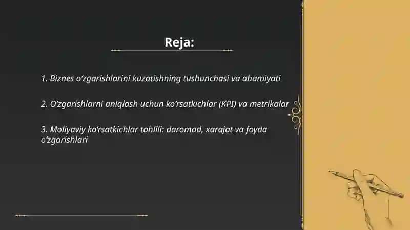 Biznesdagi o‘zgarishlarni kuzatish, tahlil qilish va baholash 2