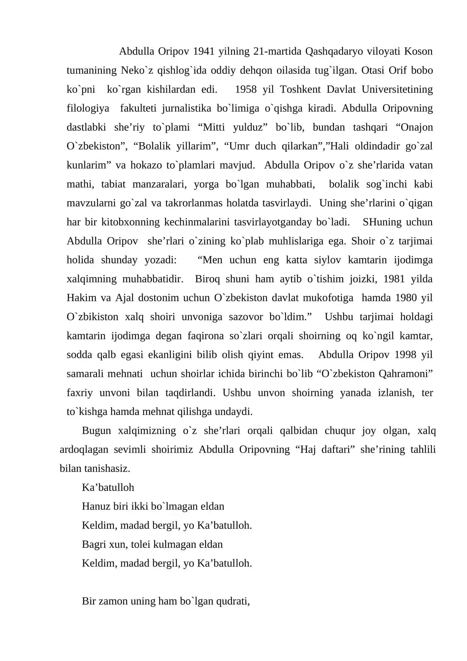 ABDULLA ORIPOV. HAJ DAFTARI 2