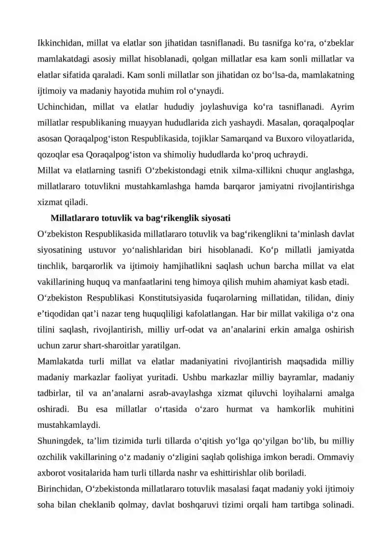 OʻZBEKISTONDA ISTIQOMAT QILAYOTGAN MILLAT VA ELATLARNING TASNIFI 2