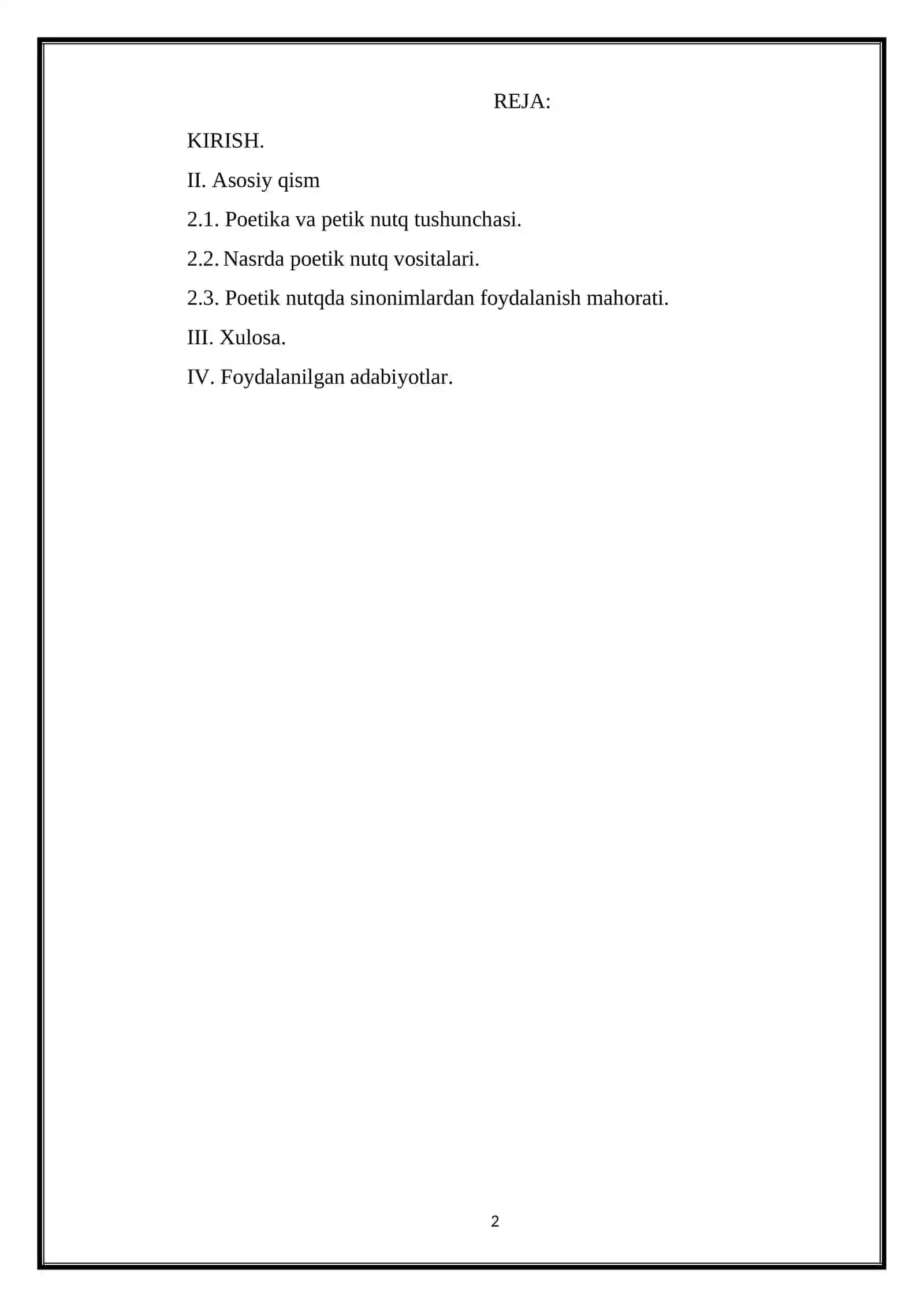 Poetik nutq masalasi mavzusida kurs ishi 2