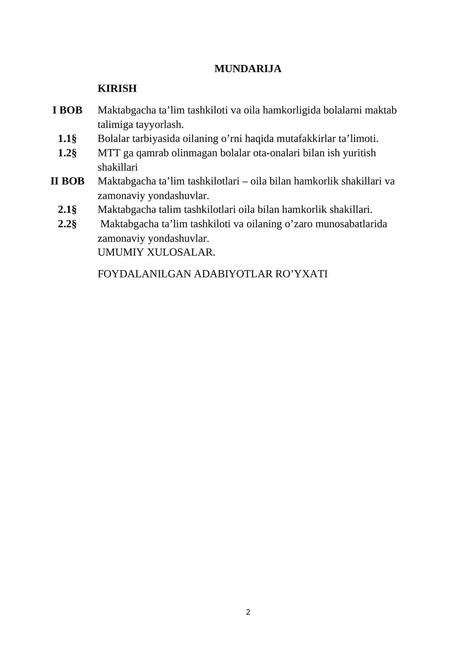 Maktabgacha ta'lim tashkiloti va oila hamkorligi 2