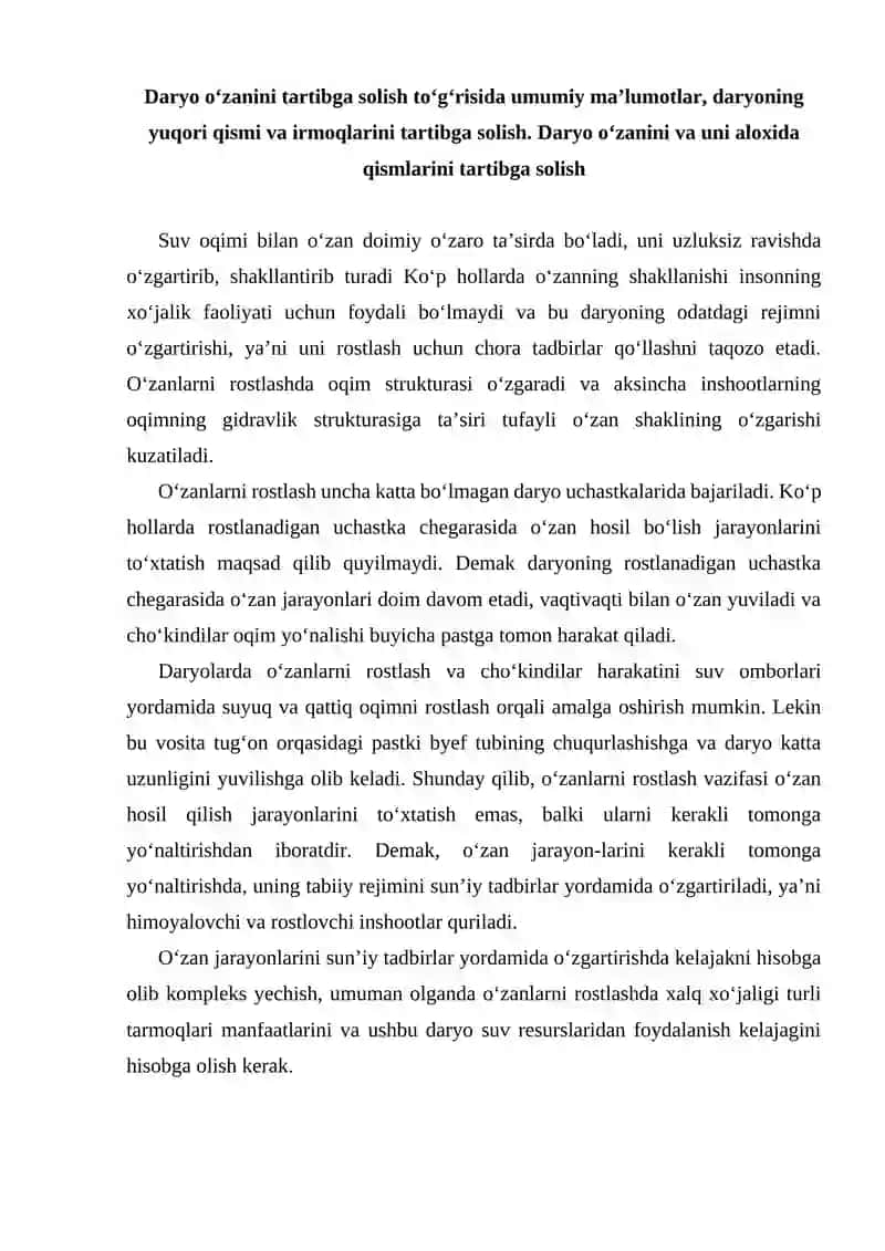 Daryo o‘zanini tartibga solish usullari va rostlash inshootlari 2