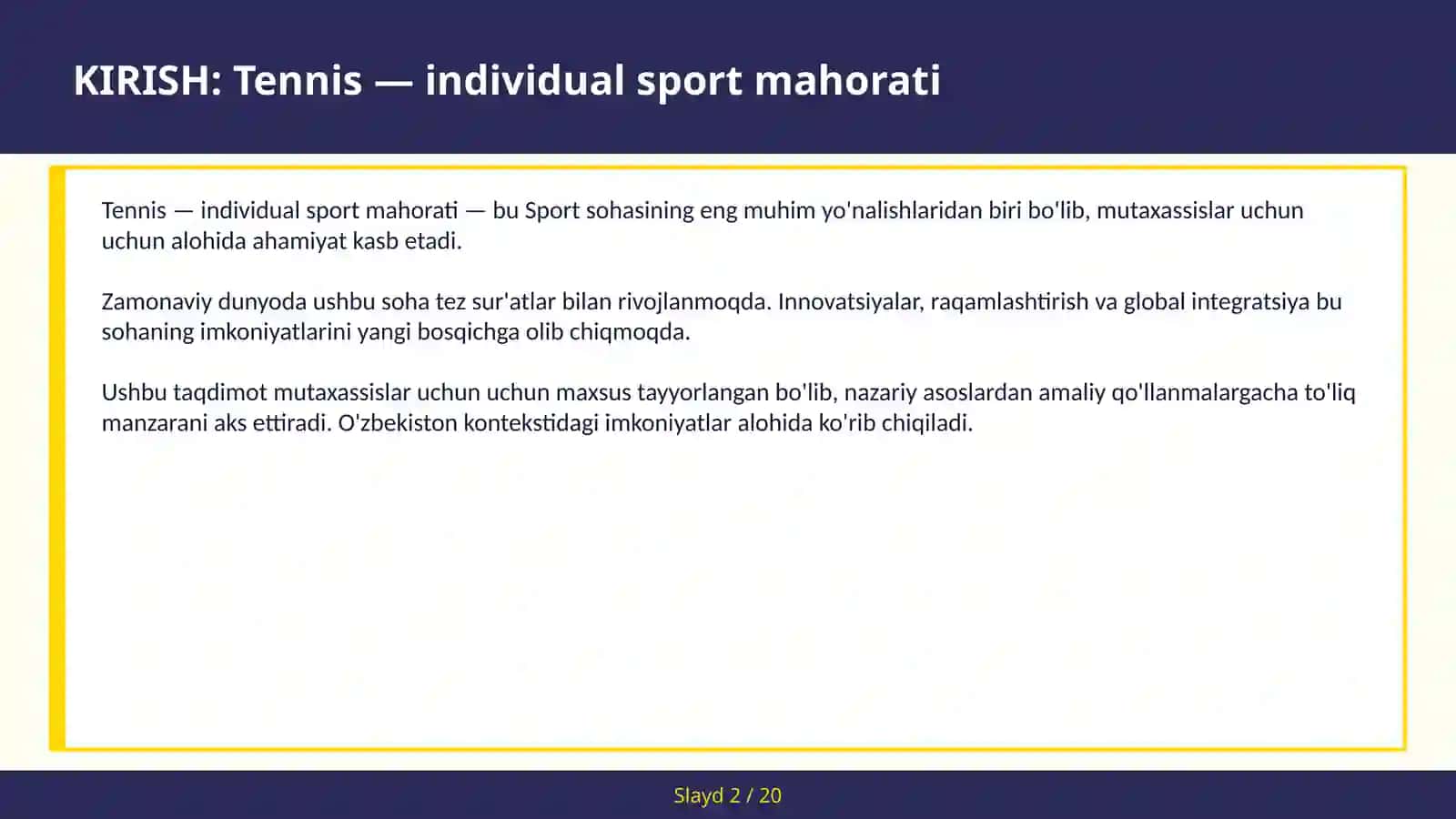 Tennis — individual sport mahorati 2