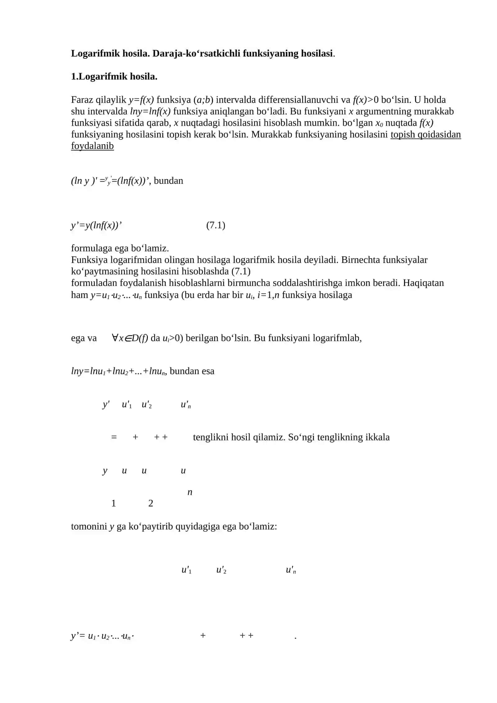 Logarifmik hosila 2