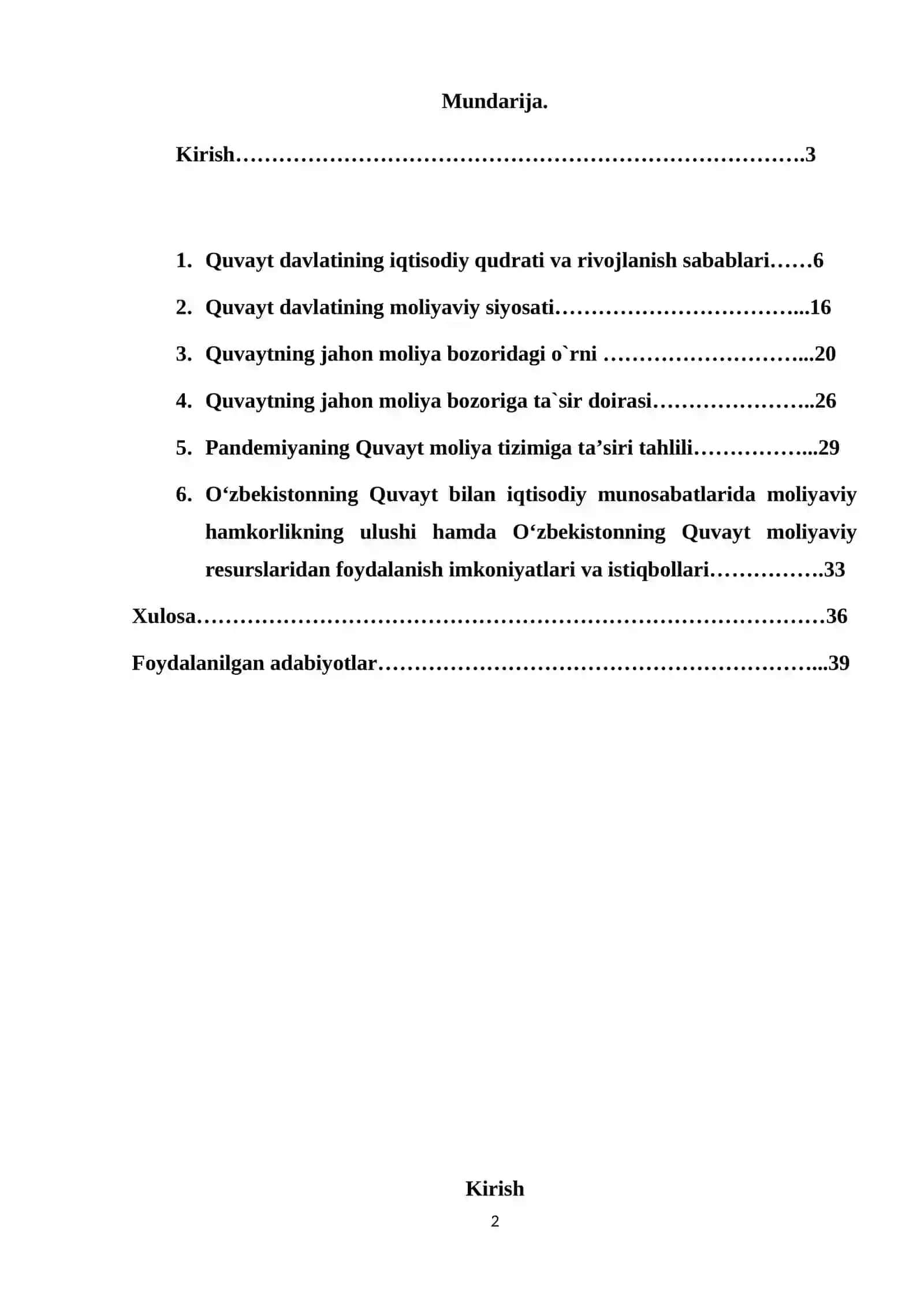 “Quvaytning jahon moliya bozoridagi roli va mavqei” 2