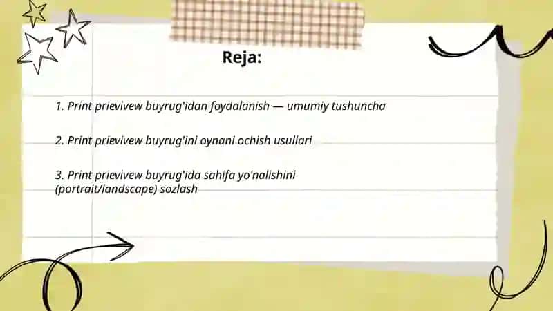 Print prievivew buyrug'idan foydalanish 2
