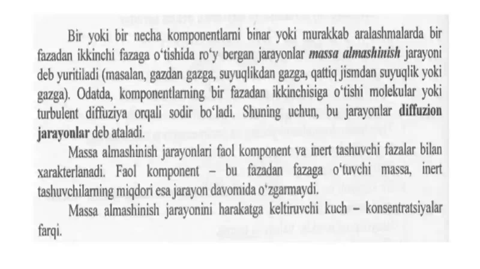 Modda almashinish asoslari. Muvozanat qoidalari. Molekulyar va turbulent diffuziyalar 2