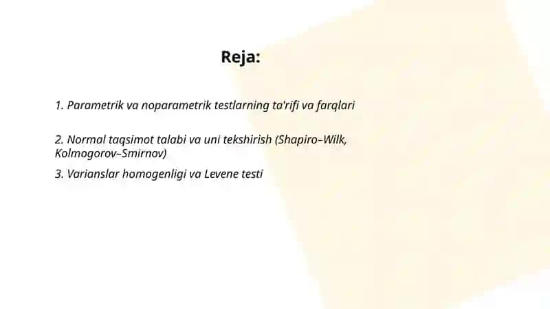 Parametrik va noparametrik ma'lumotlarni taqqoslash mezonlari 2