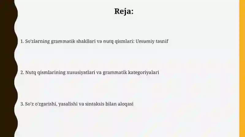 So'zning grammatik shakllari. So'z turkumlari 2