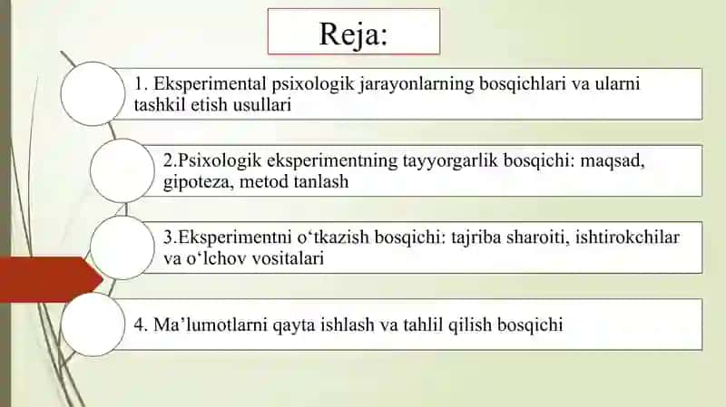 Eksperimental psixologik jarayonlar bosqichlari 2