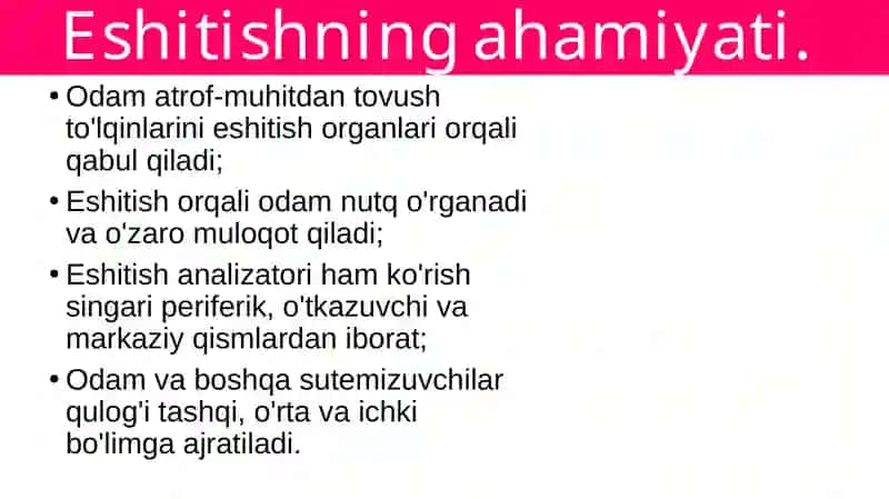 Eshitish organlarining tuzilishi, eshitish gigiyenasi 2