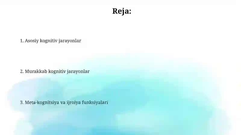 Bilish jarayonlarining qiaqacha tasnifi 2