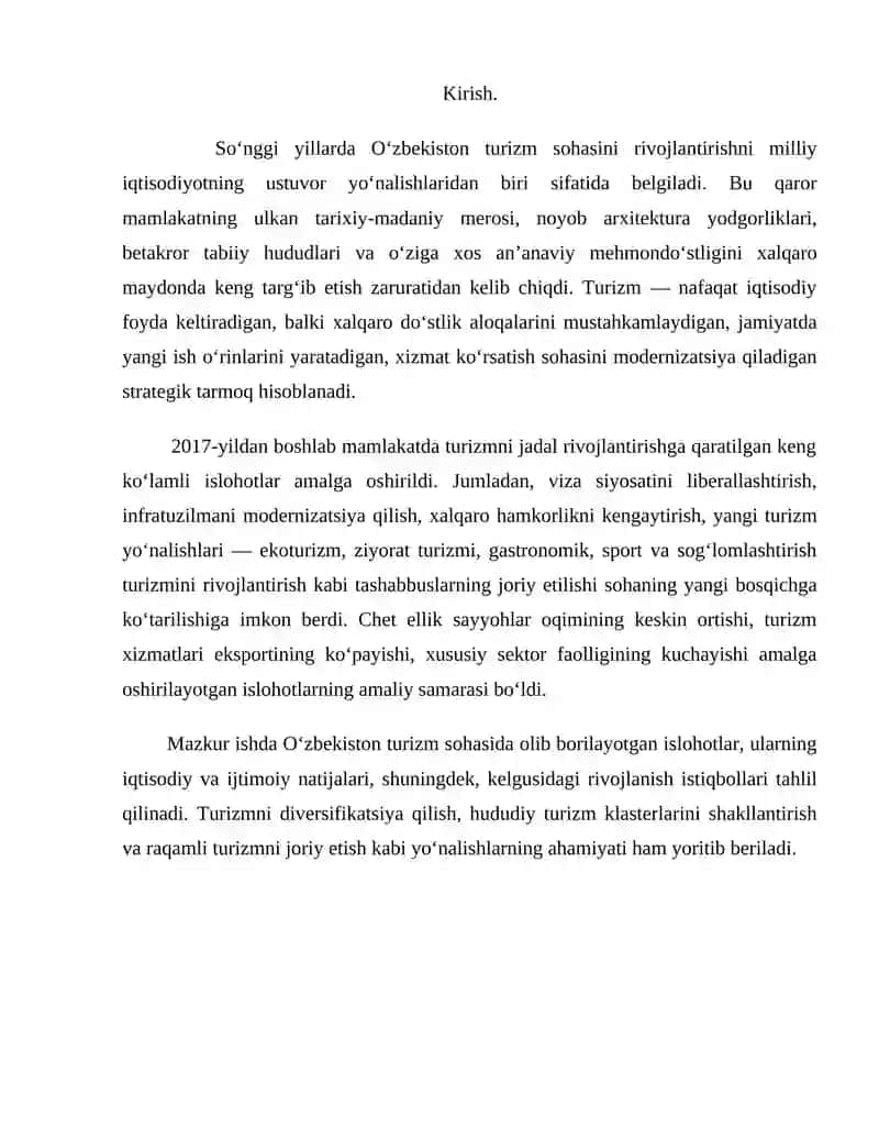 Turizimni rivojlantirish: islohatlar va istiqbollar 2