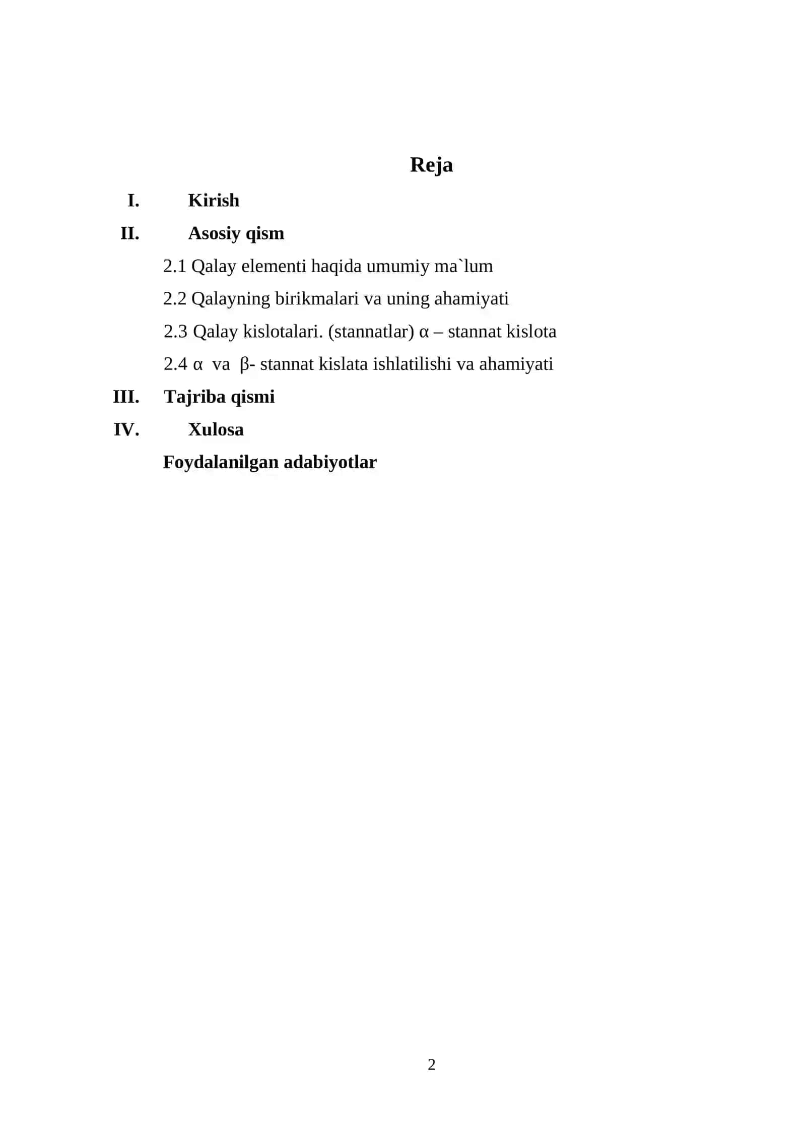 α- qalay kislotaning olinishi va xossalari 2