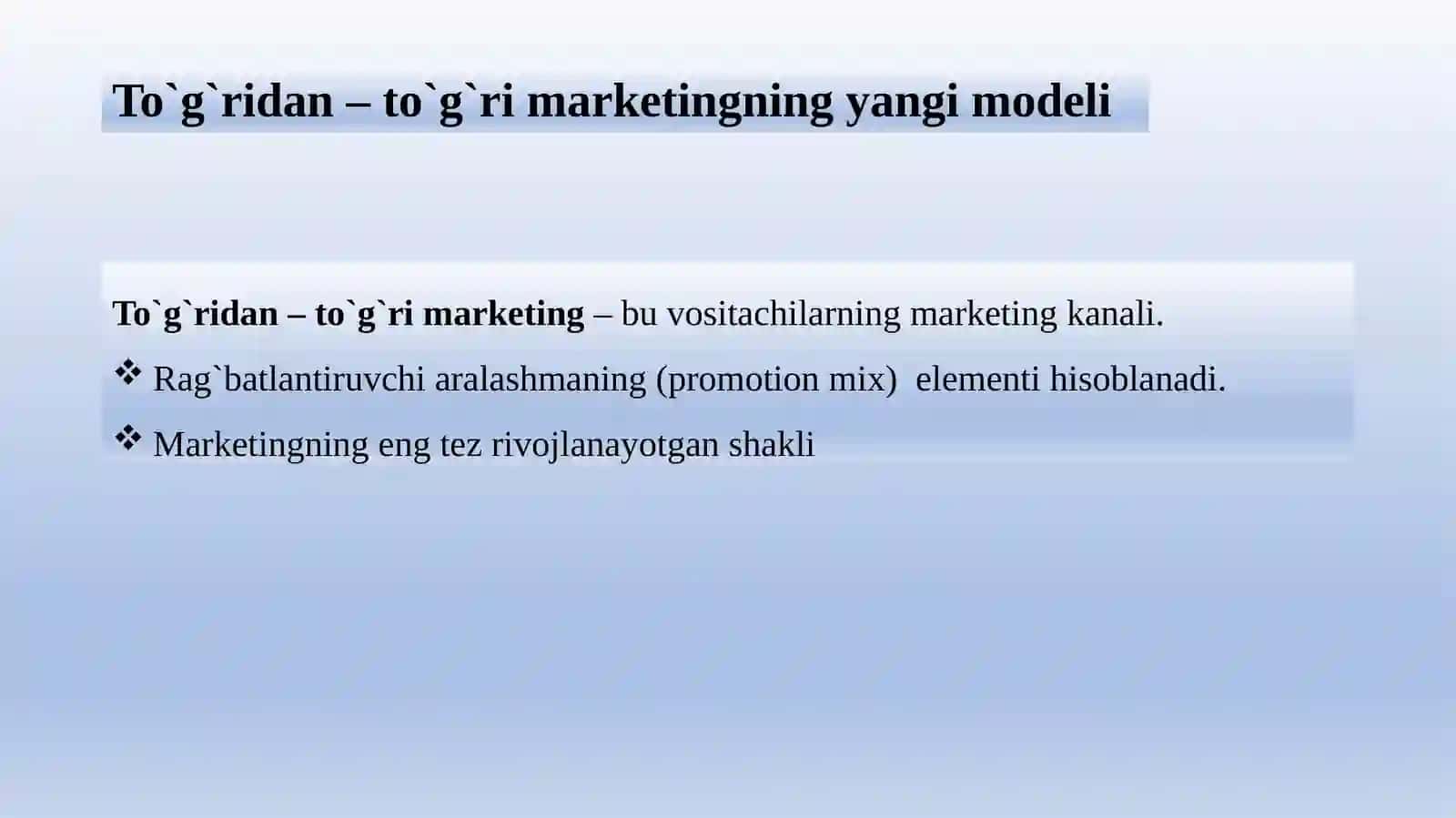 To`g`ridan-to`g`ri va raqamli marketing 2