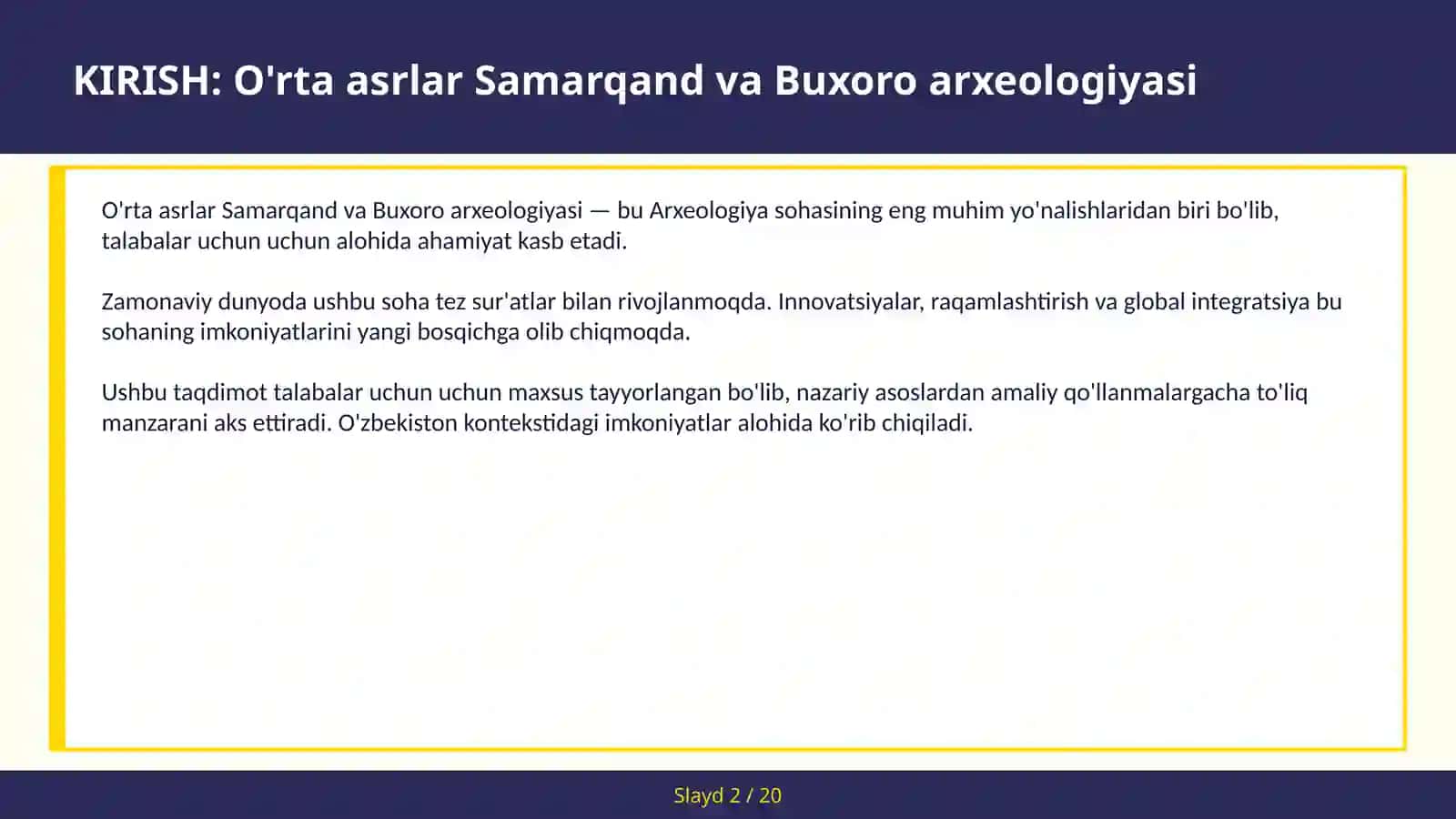 O'rta asrlar Samarqand va Buxoro arxeologiyasi 2
