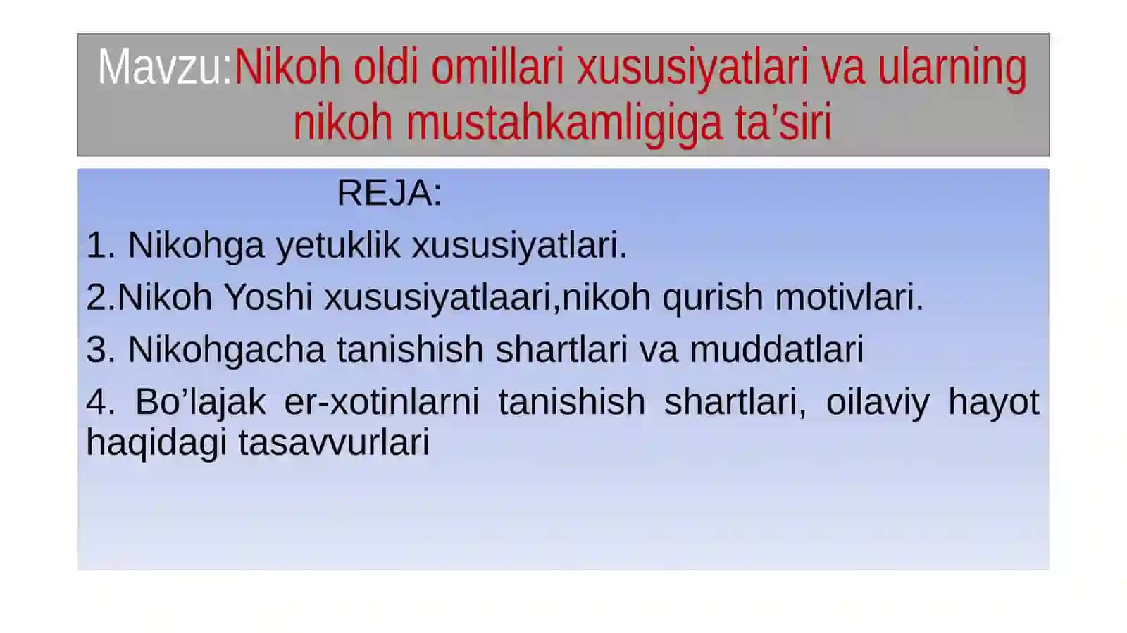 Nikoh oldi omillari xususiyatlari va ularning nikoh mustahkamligiga ta'siri 2