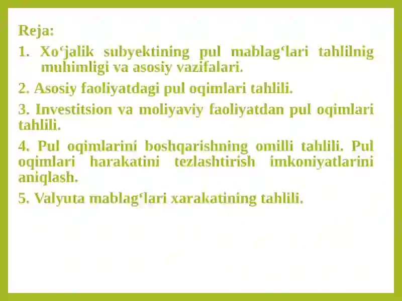 Pul oqimlari tahlili 2