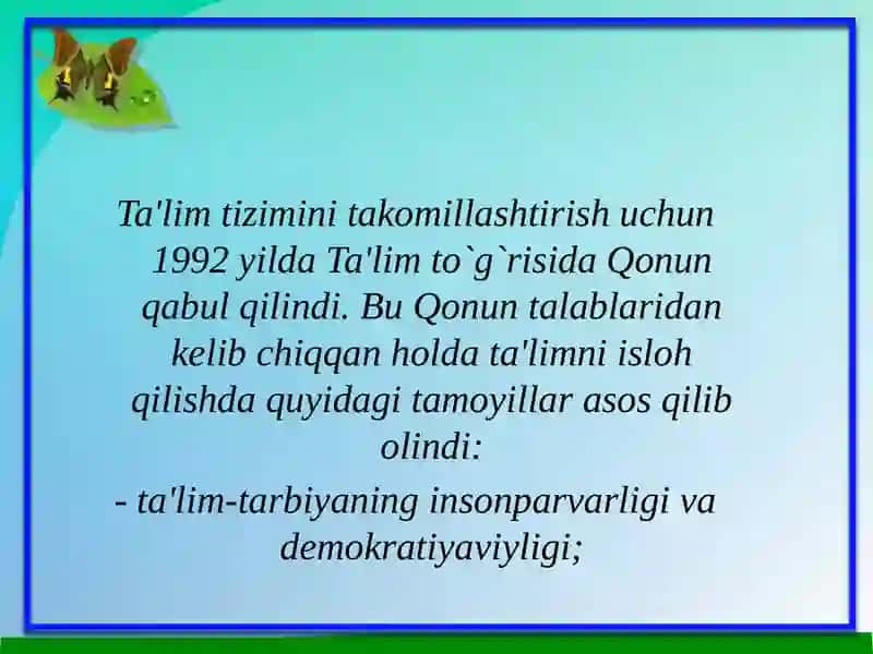 O`zbekiston Respublikasi Ta'lim Tizimi 2