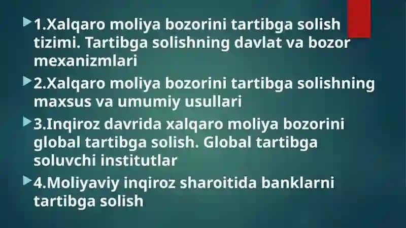 Xalqaro moliya bozorini tartibga solish 2