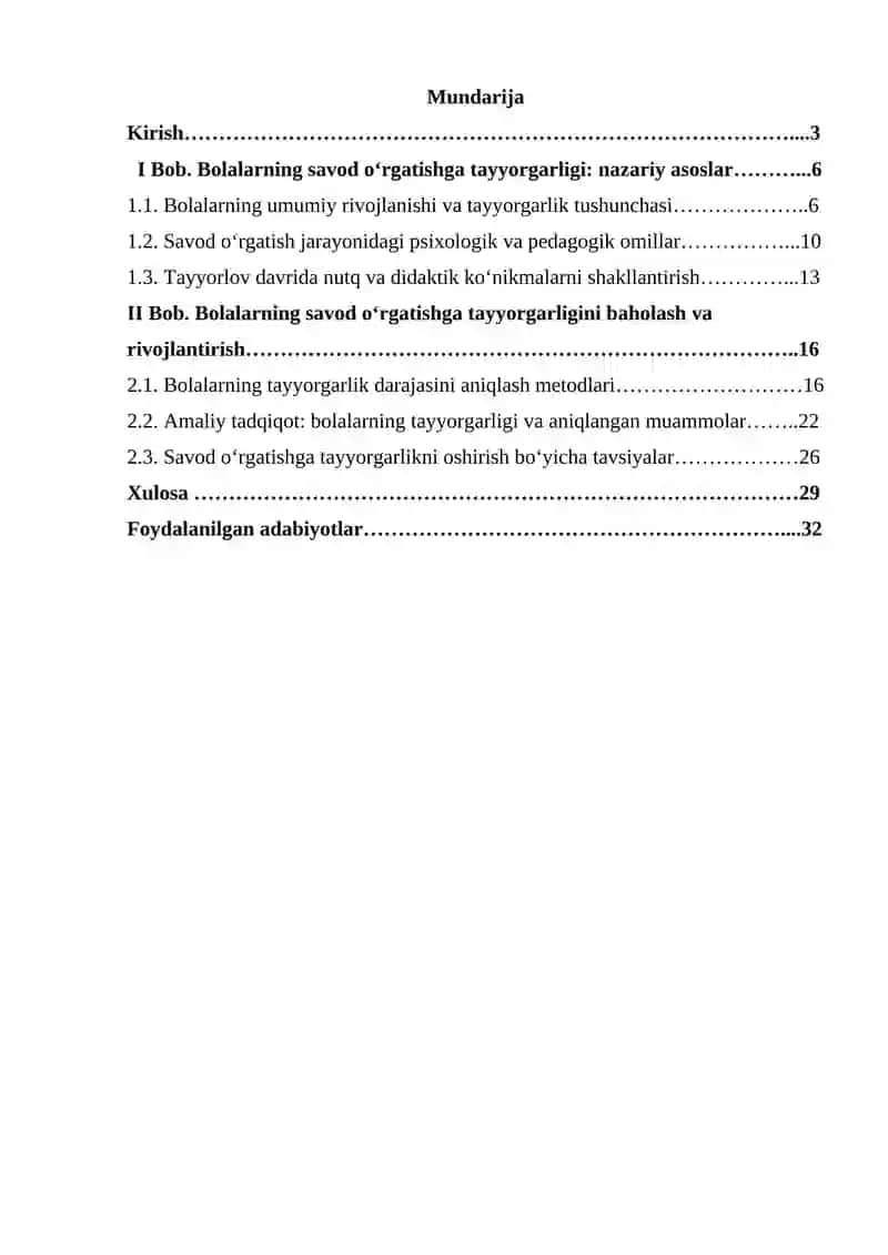 Bolalarning savod o'rgatish jarayoniga tayyorgarligini o'rganish 2