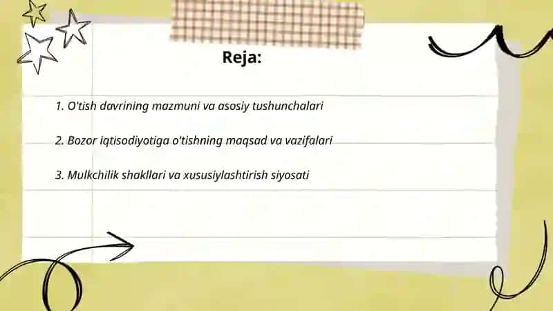 O'tish davrining mazmuni. Bozor iqtisodiyotiga o'tish yo'llari 2