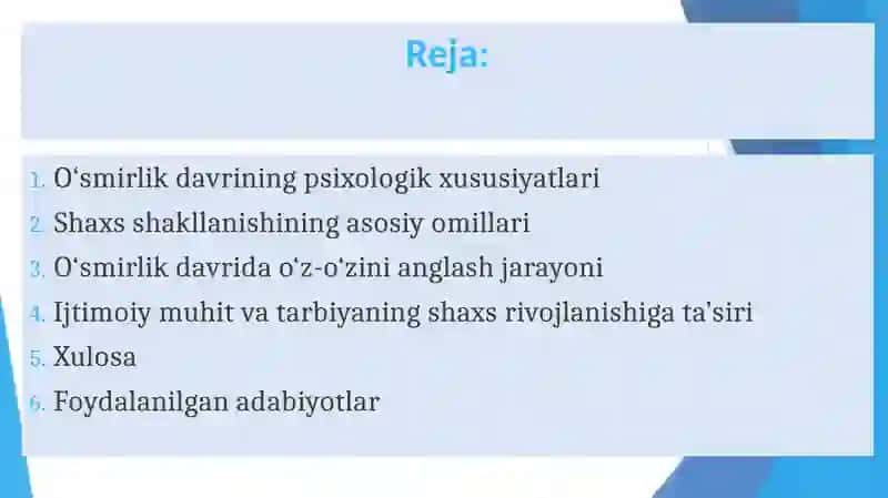 O'smirlik davrida shaxsning shakllanishi 2