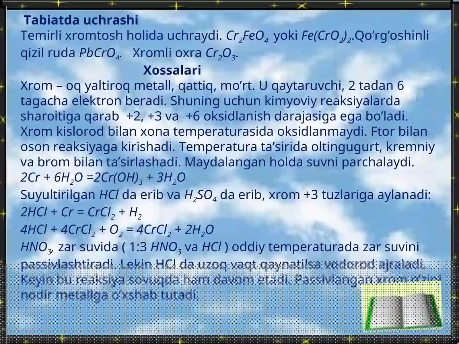 VI B guruh elementlari. Xrom va uning birikmalari 2