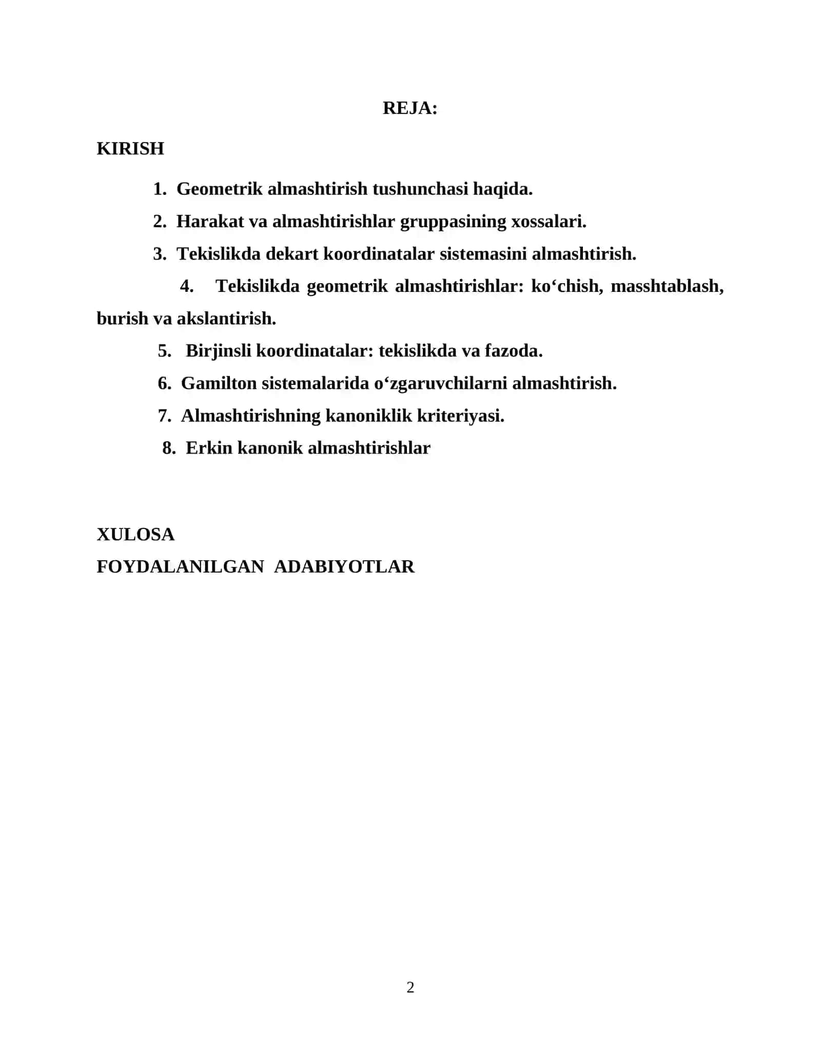 Tekislikda almashtirishlar yordamida funksiya grafiklarini yasash 2