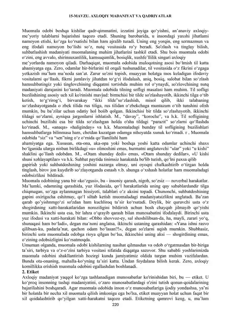 Axloqiy Madaniyat va Qadriyatlar 2