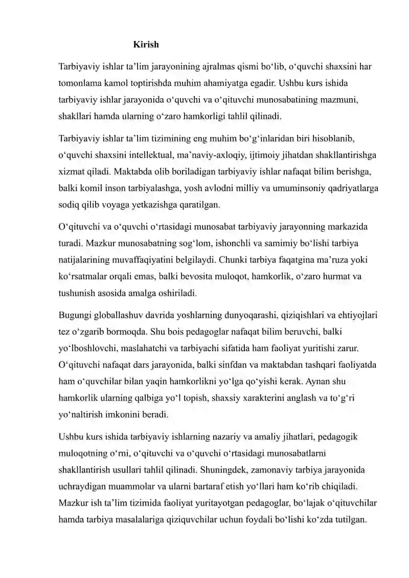 TARBIYAVIY ISHLAR JARAYONIDA O‘QUVCHI VA O‘QITUVCHI MUNOSABATI 2