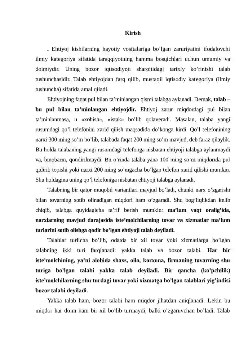 Talabning narx egiluvchanligi 2