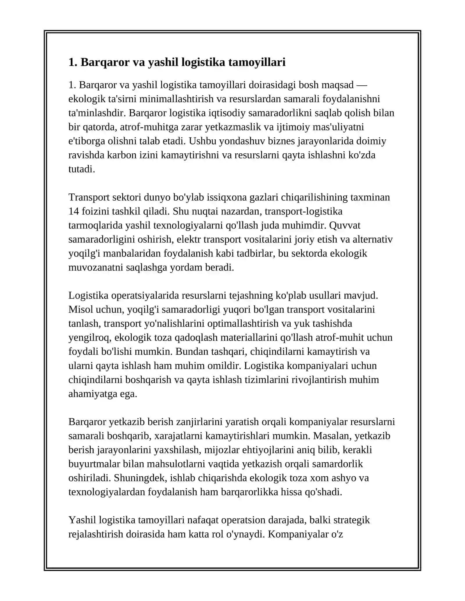 SUSTAINABLE AND GREEN LOGISTICS 2
