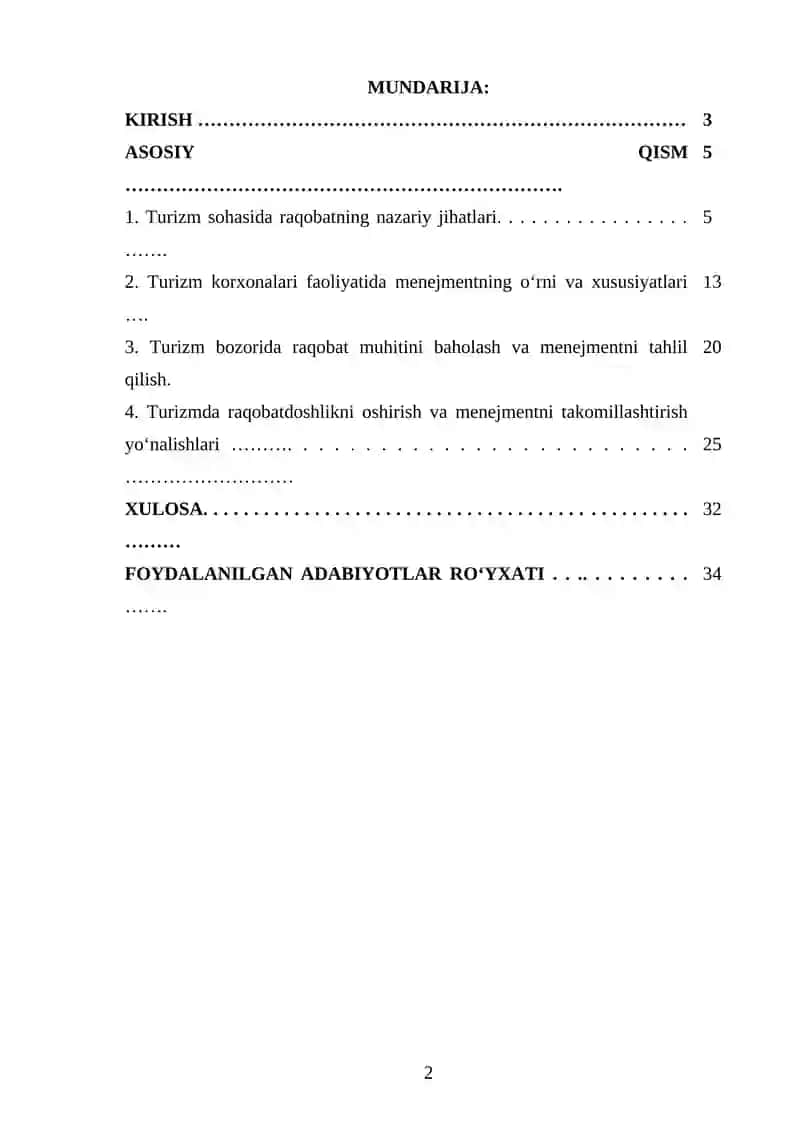 Turizmda raqobat va menejment 2