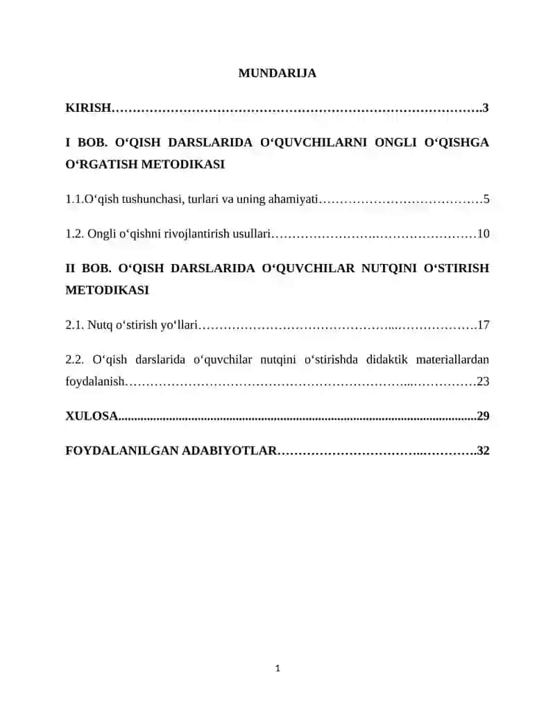 O'qish Savodxonligi Darslarida O'quvchilar Nutqini O'stirish Kurs Ishi 2