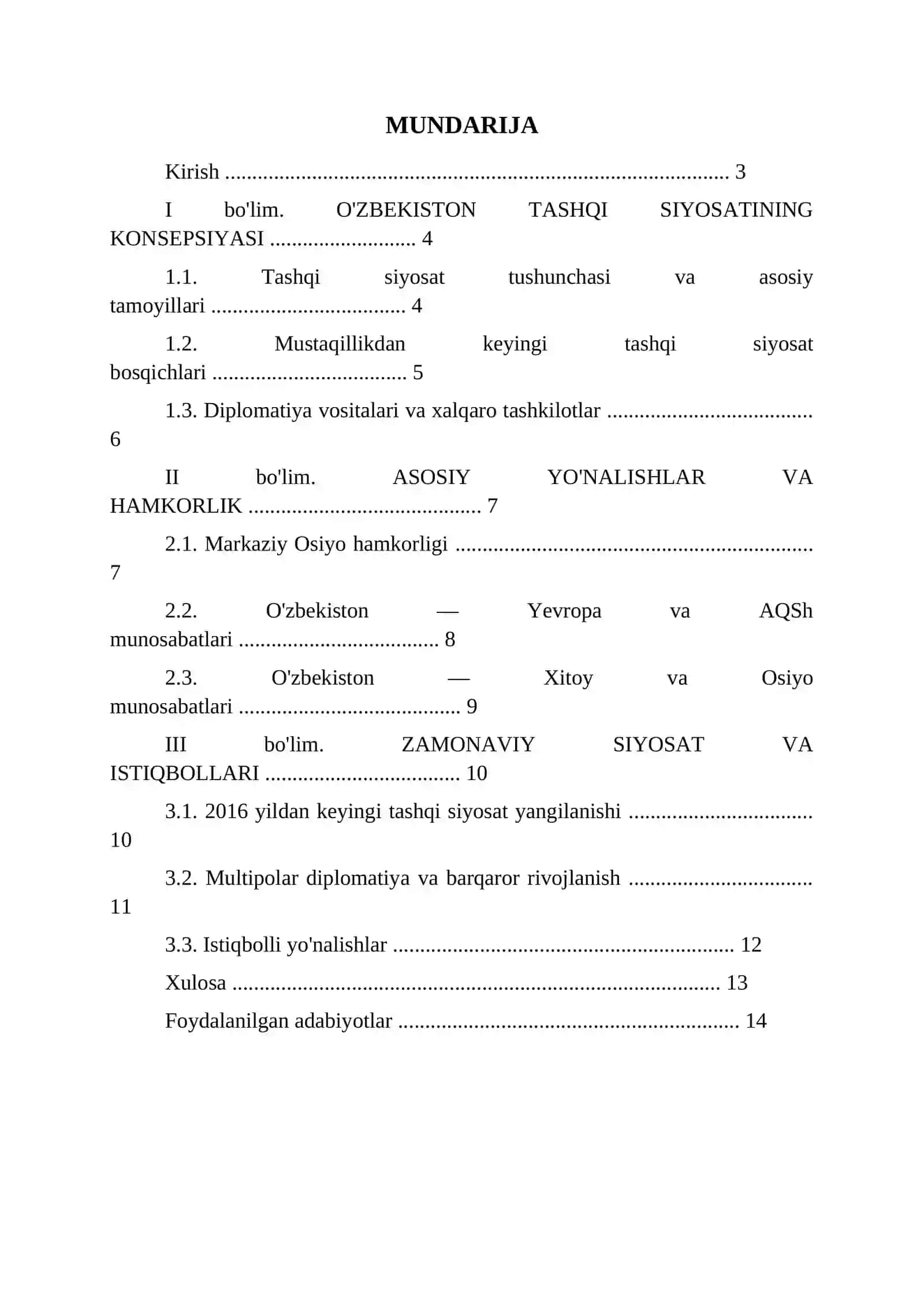 O'ZBEKISTONNING TASHQI SIYOSATI VA XALQARO MUNOSABATLARI 2