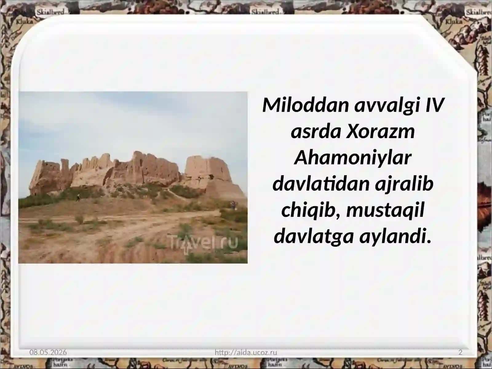 6-sinf Tarix fanidan Qadimgi Xorazm, Qang' va Dovon davlati dars taqdimot 2