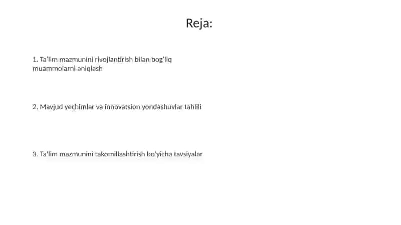 Ta'lim mazmunini rivojlantirishga oid masalalarni yechimini topish 2