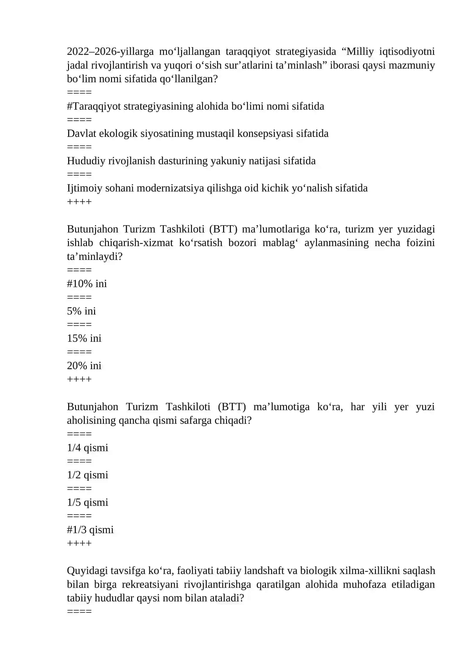 Yashil iqtisdiyot fanidan yakuniy test savollari + javoblari 2