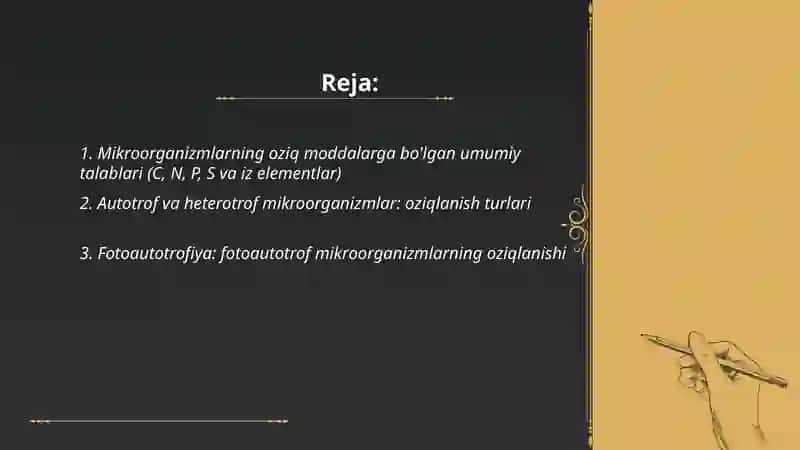Mikroorganizmlarning oziqlanishi 2
