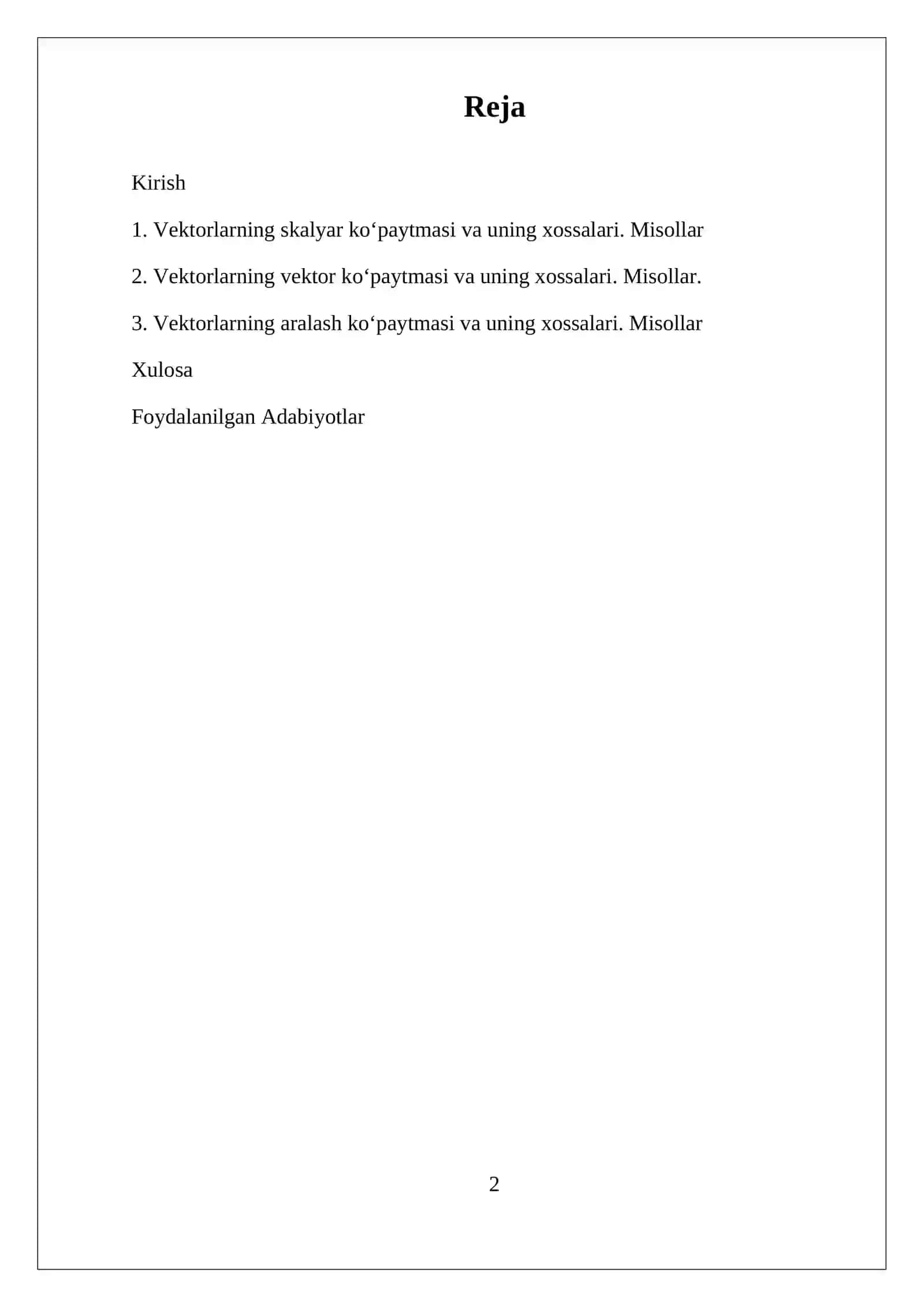 Vektorlar va ular ustida amallar 2